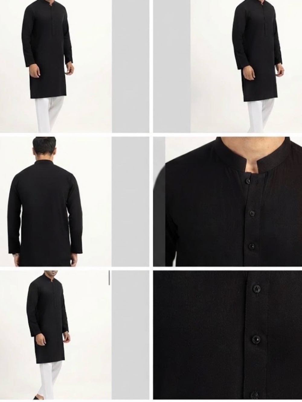 Gul Ahmed Men's Black Mandarin-Collar Kurta